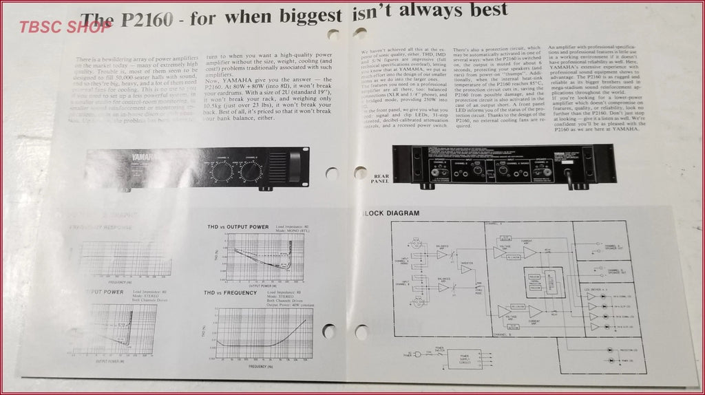 Yamaha P2160 Power Amplifier Sales Brochure for Yamaha P2160