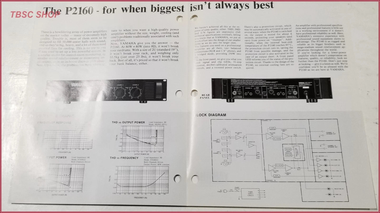Yamaha P2160 Power Amplifier Sales Brochure for Yamaha P2160