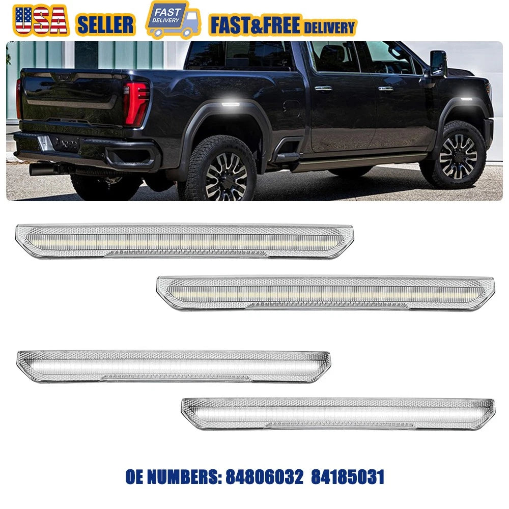 Clear White LED Wheel Fender Side Marker Lights for GMC Sierra 2500 3500 (2020–2024)