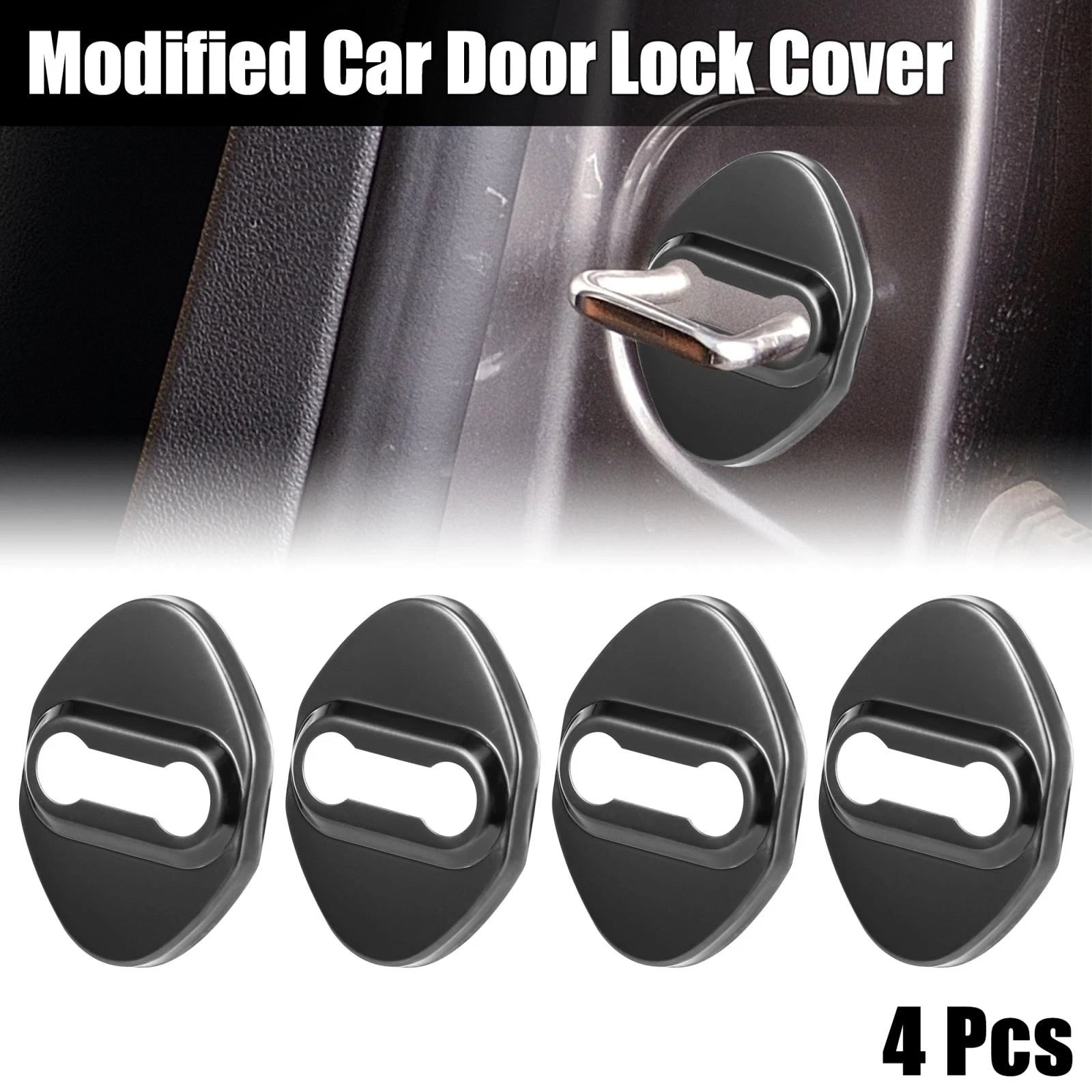 Set of 4 Door Lock Latch Striker Covers for Toyota (w/ Adhesive, Black)