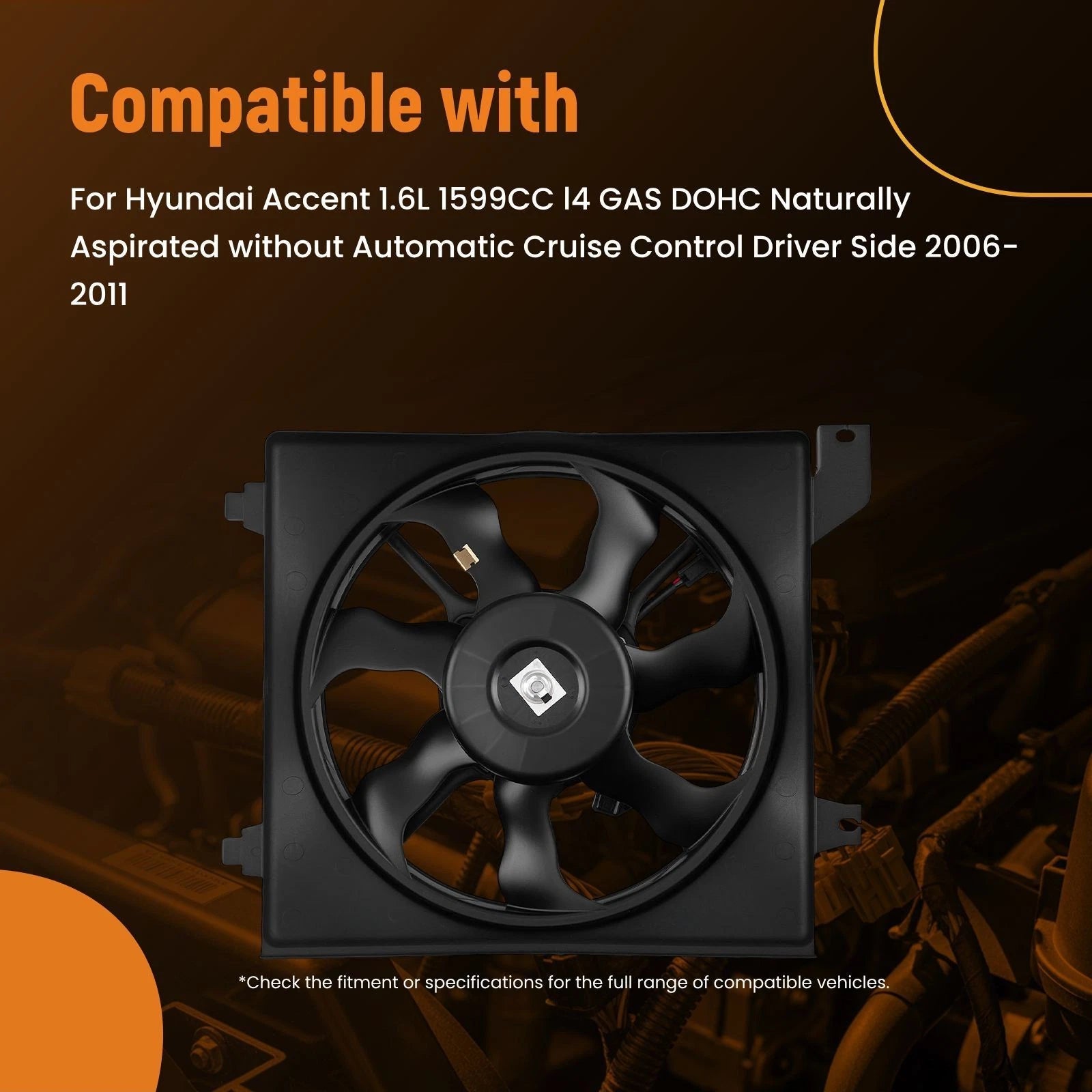 Electric Cooling Fan for Hyundai Accent 1.6L (2006–2011) 25380-1E100 7 Blades