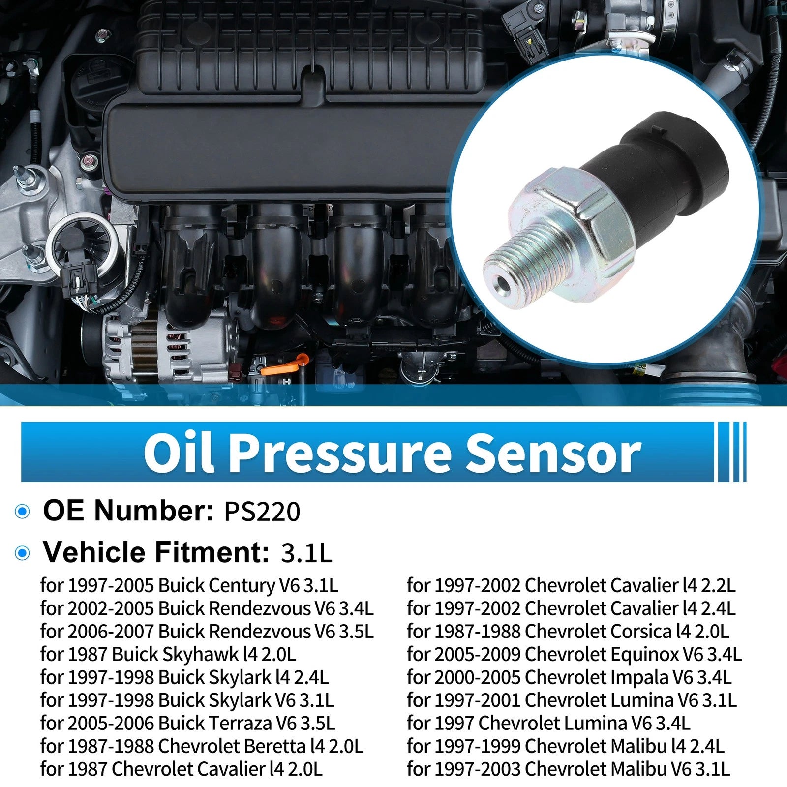 Engine Oil Pressure Sensor for Buick Century V6 3.1L (1997–2005) PS220