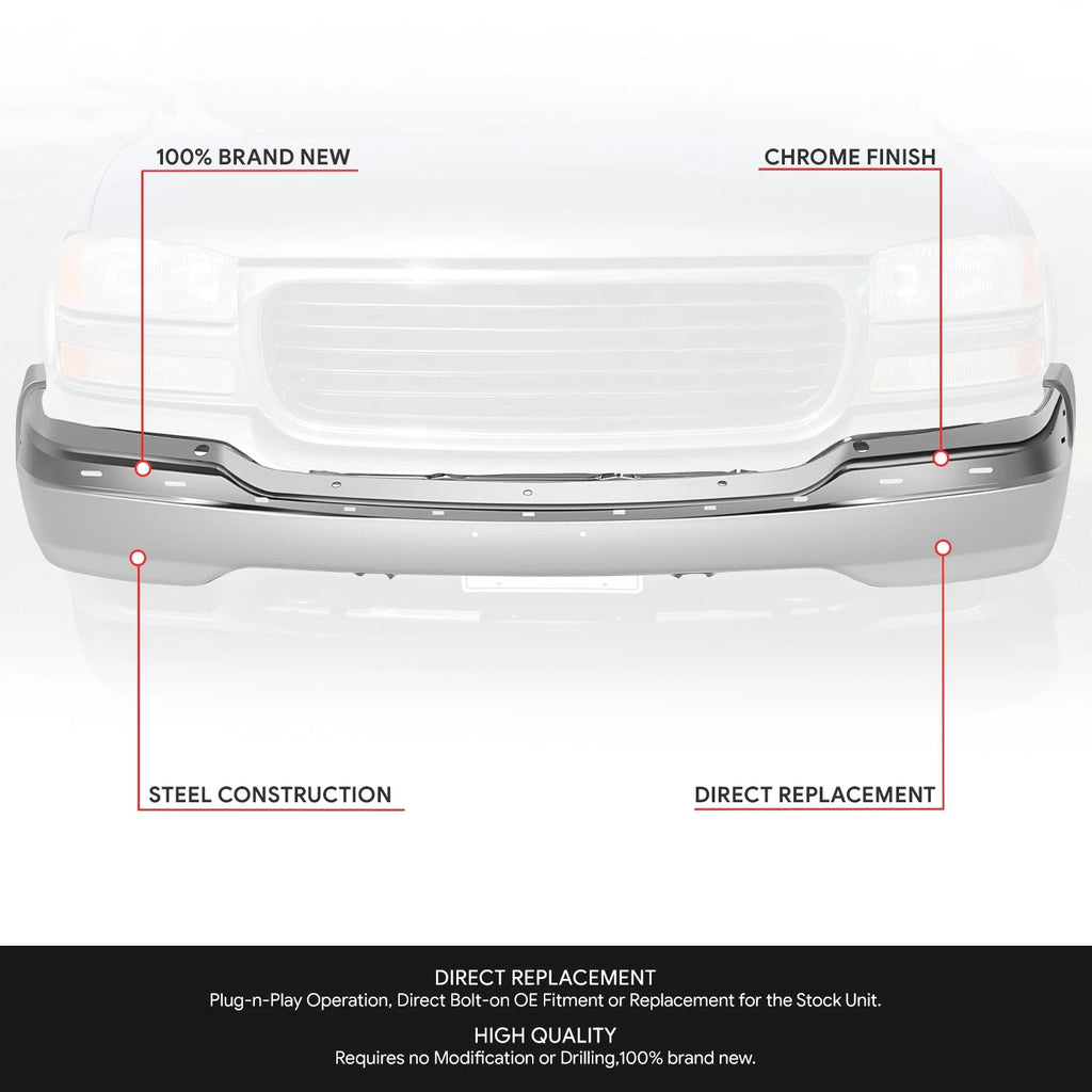 Front Bumper Face Bar Replacement Chrome for GMC Sierra 1500 Yukon XL (1999–2006)