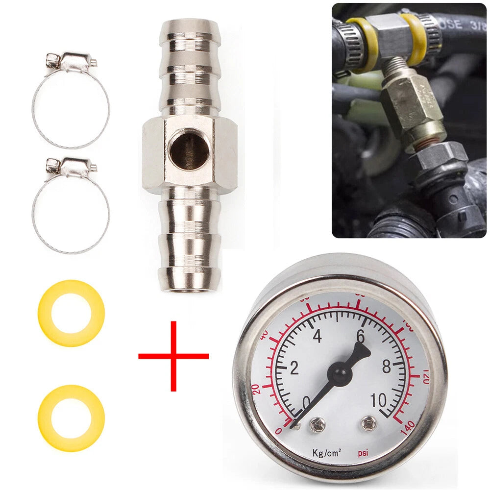 3/8" Gauge Sensor T-Fitting Adapter for Fuel Pressure Gauge 0-140 PSI