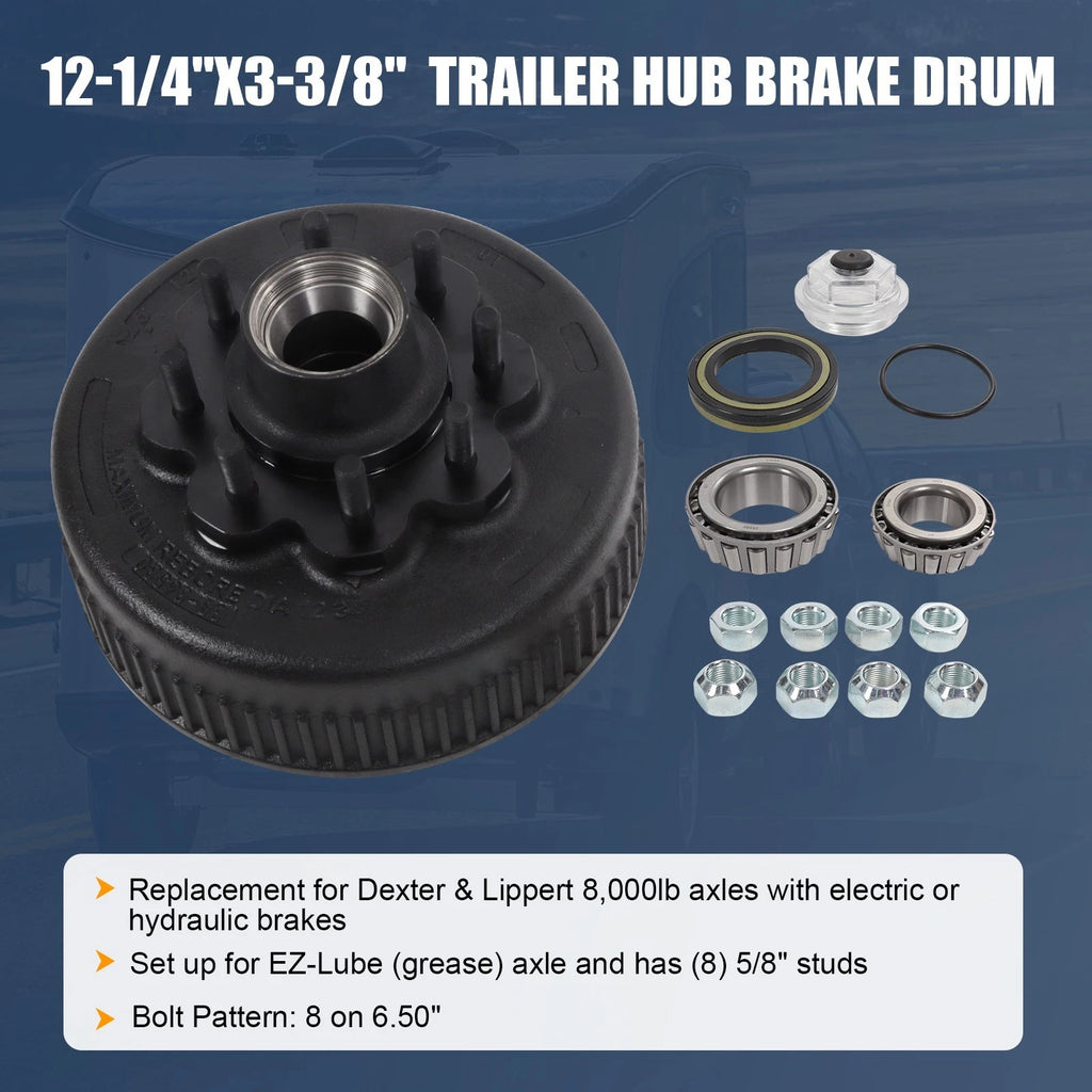 Trailer Hub Brake Drum for 8K Axle (12-1/4"x3-3/8")