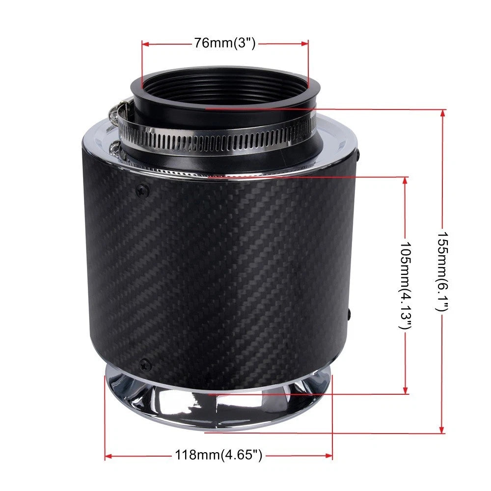 3" Carbon Fiber Hi-Flow Air Filter for Cold Air Intake