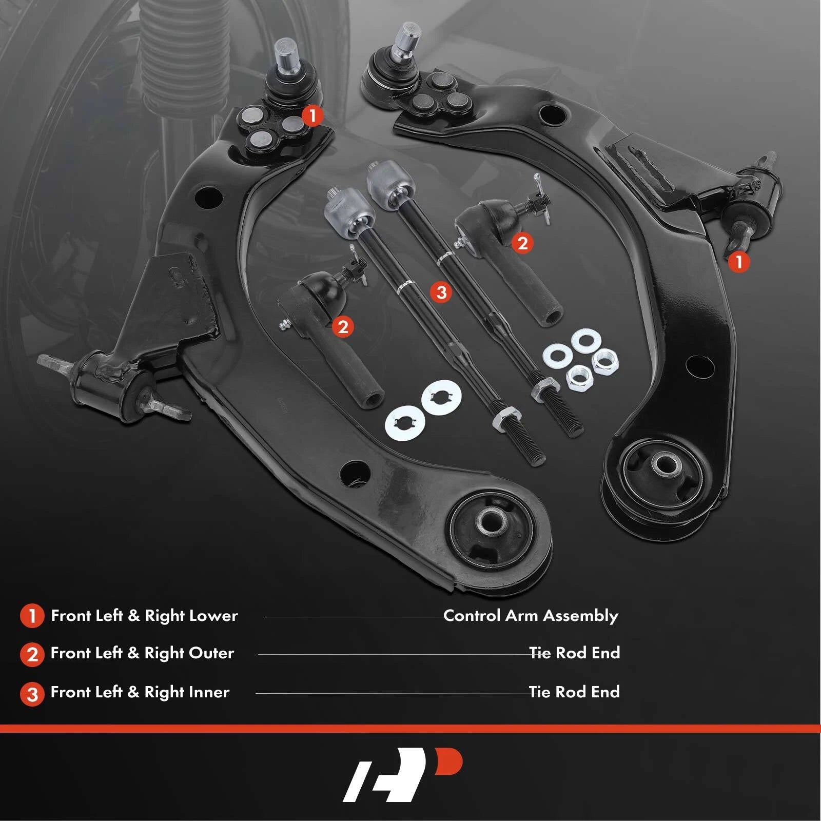 6x Front Control Arm with Ball Joint Tie Rod End for Chevy Cobalt (2005–2010)
