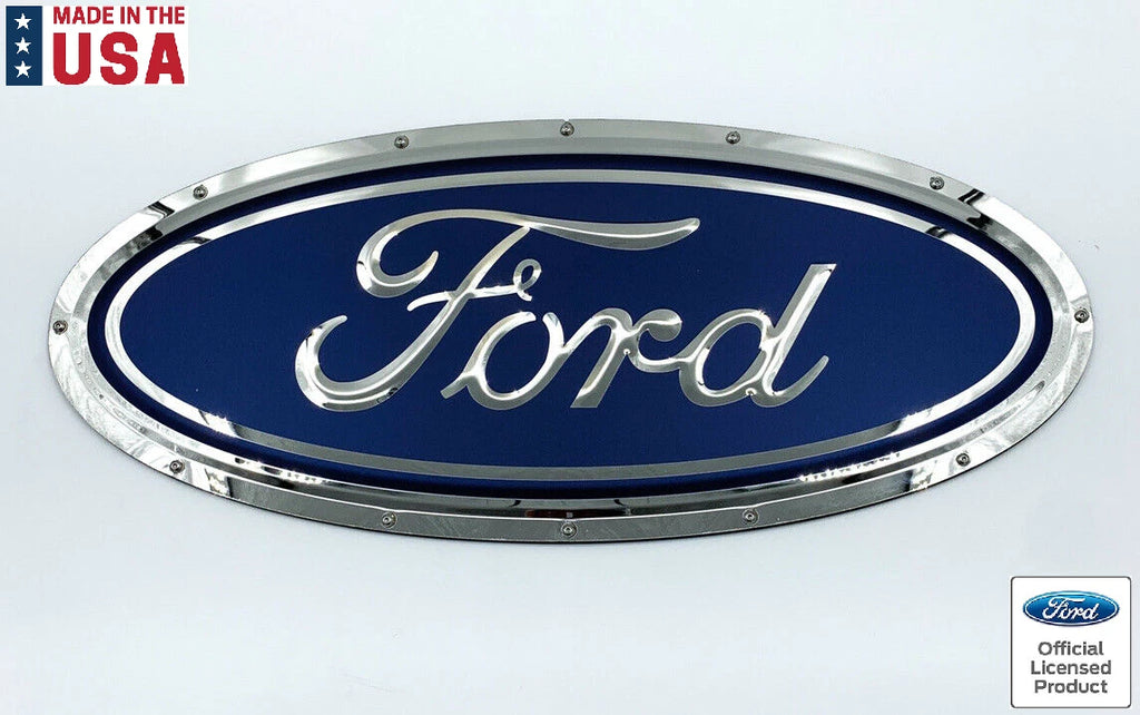 Blue Ford Oval Logo Emblem Metal Sign with Rivets for Ford (2011–2024)