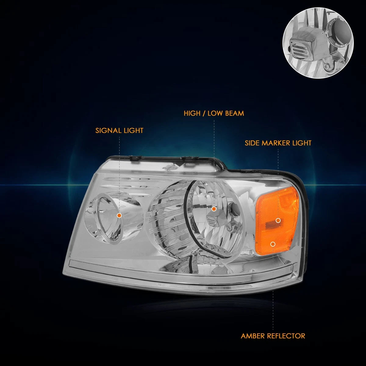 OE Style Headlight Set for Ford F150/Lincoln Mark LT (2004–2008) Chrome Amber