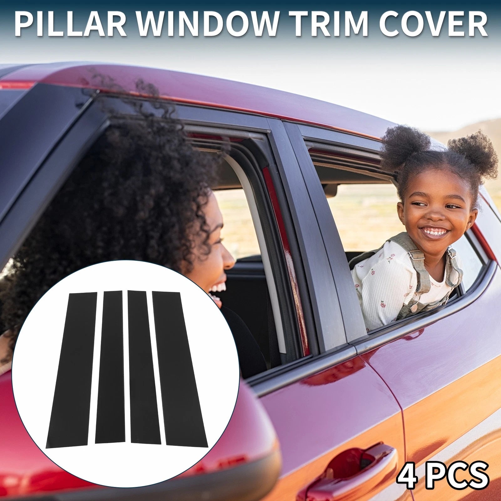 Set of 4 Door Pillar Window Trim for Toyota Sequoia (2008–2014) Black