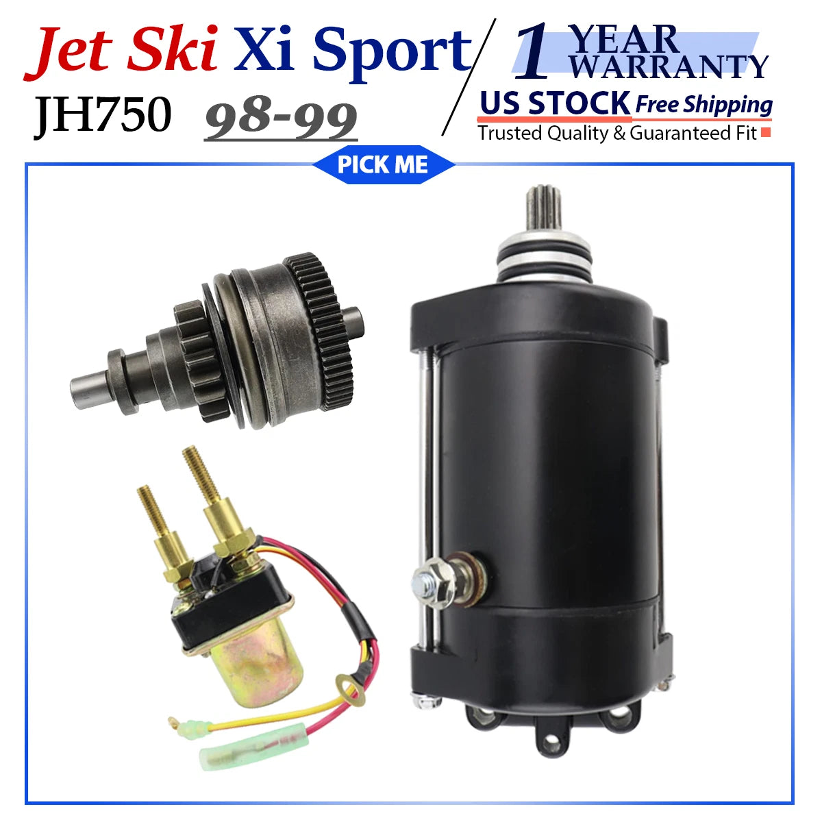 Starter for Kawasaki JH750 Jet Ski (1998–1999) with Bendix & Relay