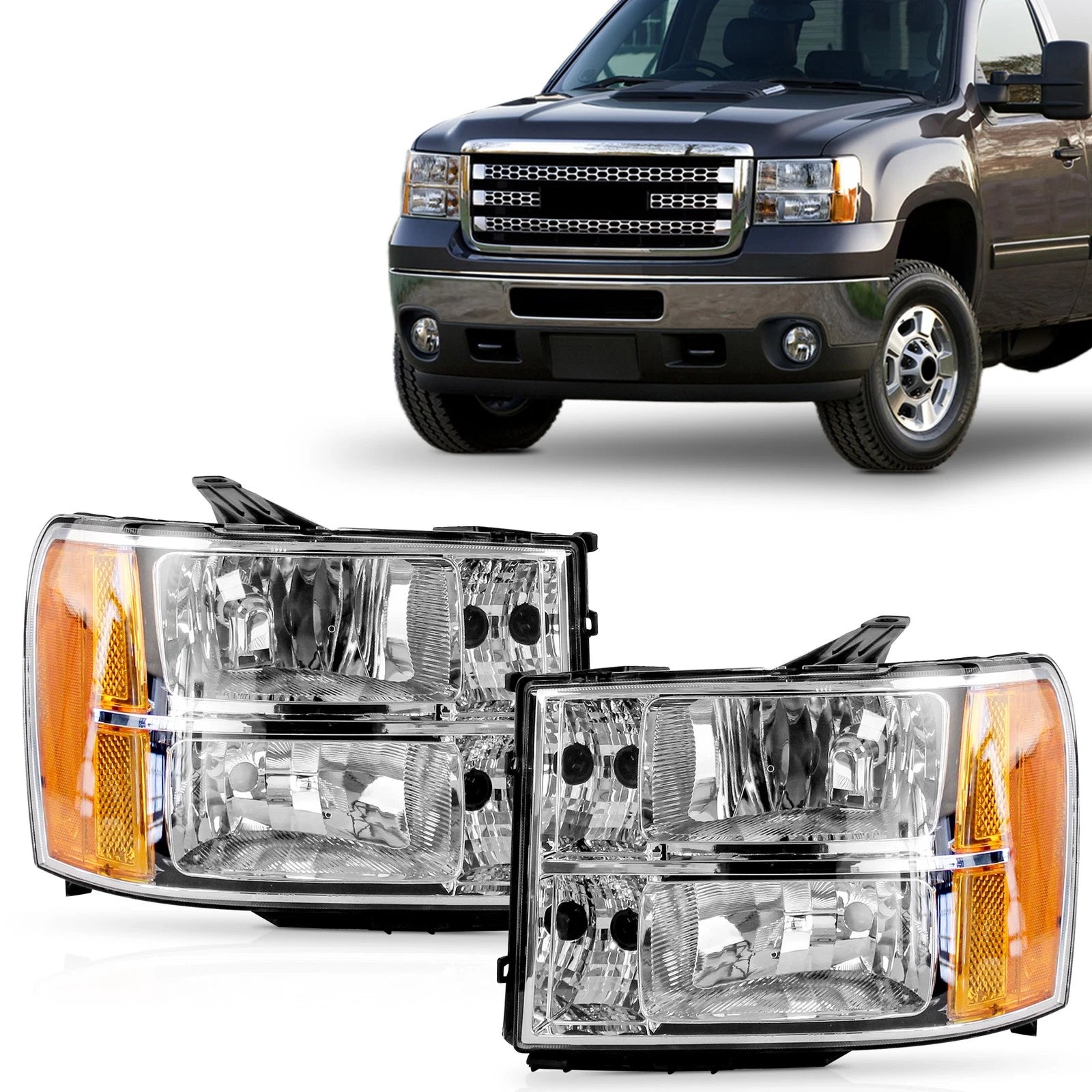 Pair Headlight Assemblies for GMC Sierra 1500 2500HD 3500HD (2007–2013)