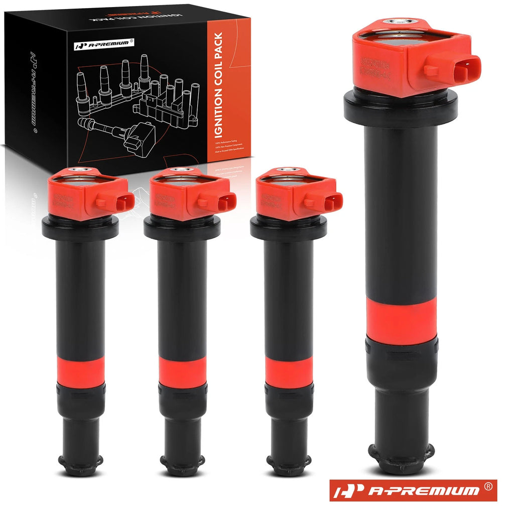 Set of 4 Red Ignition Coils for Hyundai Accent Kia Rio (2006–2011)