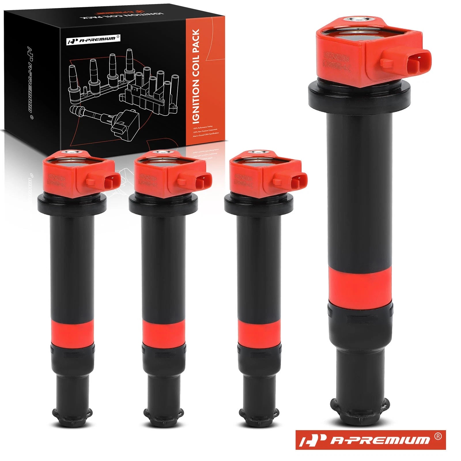 Set of 4 Red Ignition Coils for Hyundai Accent Kia Rio (2006–2011)