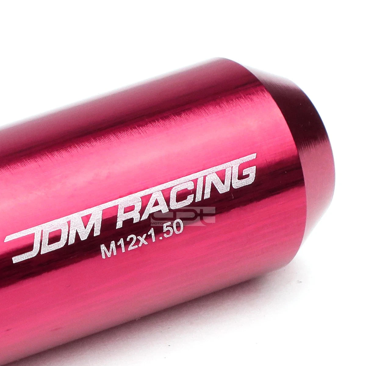 Set of 4 Open-End Aluminum Pink Lug Nuts + Adapter M12x1.5 (20mm OD/60mm Tall)