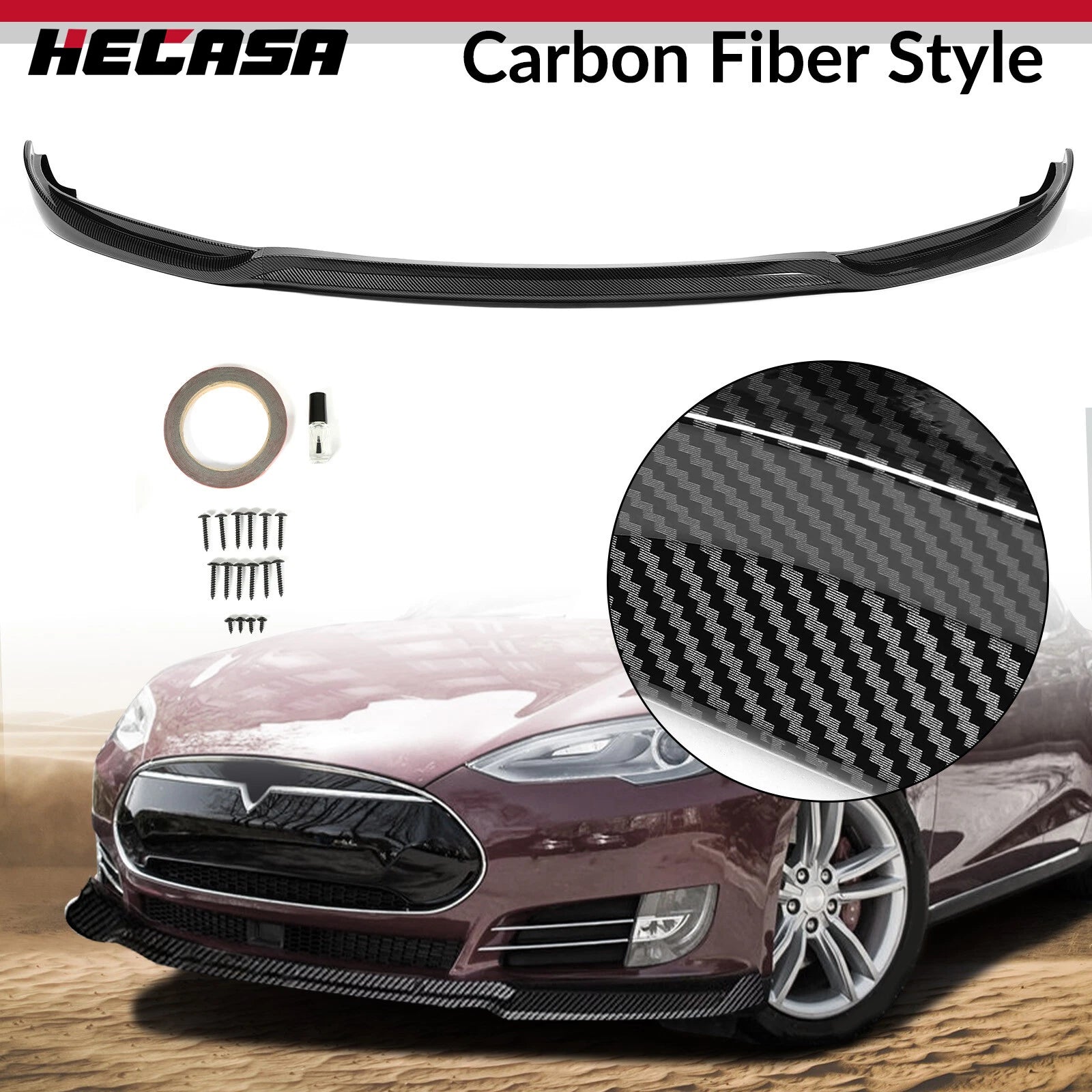 Front Bumper Lip Kit for Tesla Model S Sedan (2012–2017) JC Style Carbon Fiber