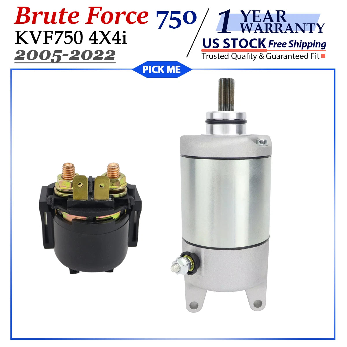 Starter with Relay for Kawasaki Brute Force 750 4X4i KVF750 (2005–2022)