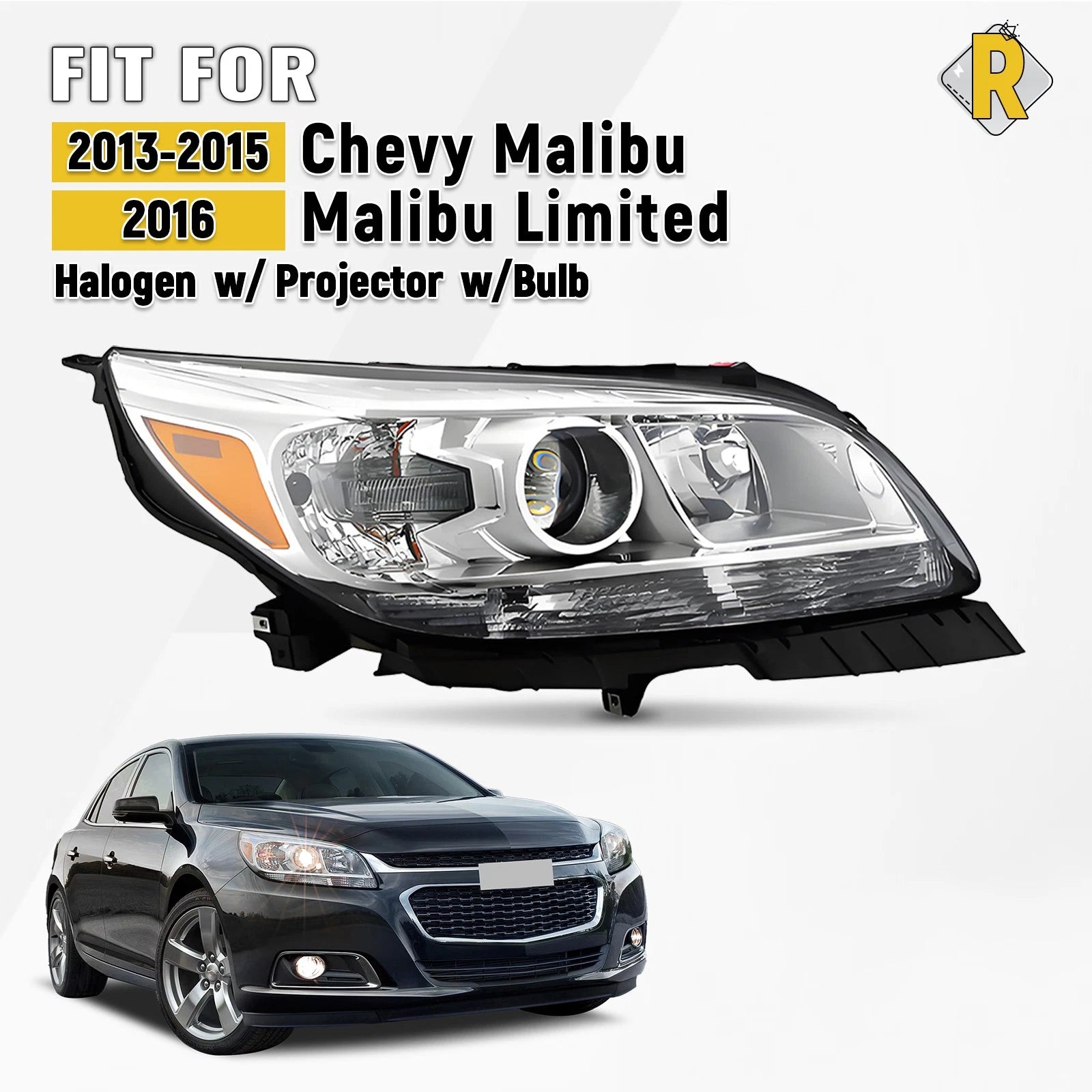 Halogen Headlight w/ Bulb Right for Chevy Malibu (2013–2016)