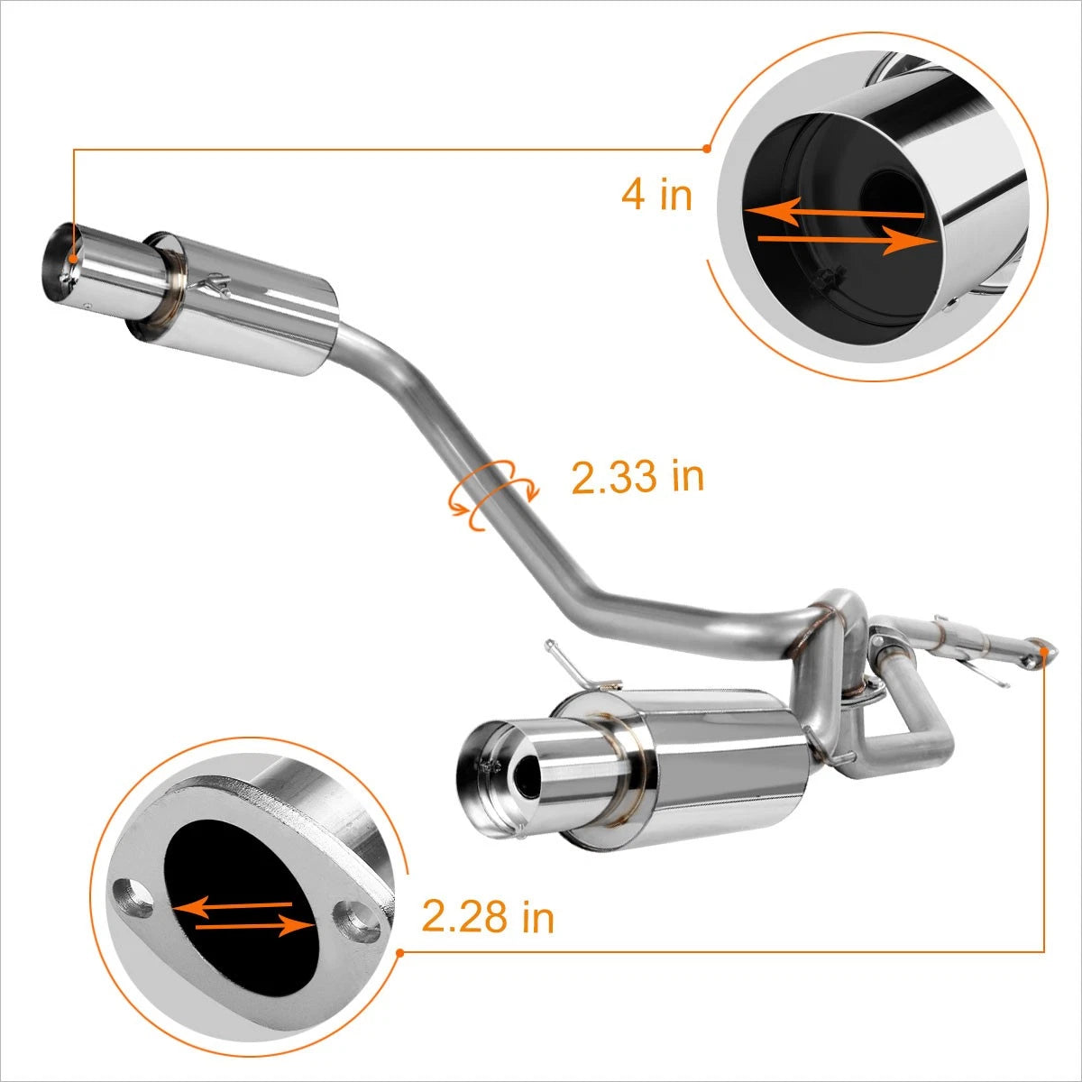 Dual 4" Tip Catback Exhaust Muffler for Hyundai Tiburon GT SE (2003–2006)