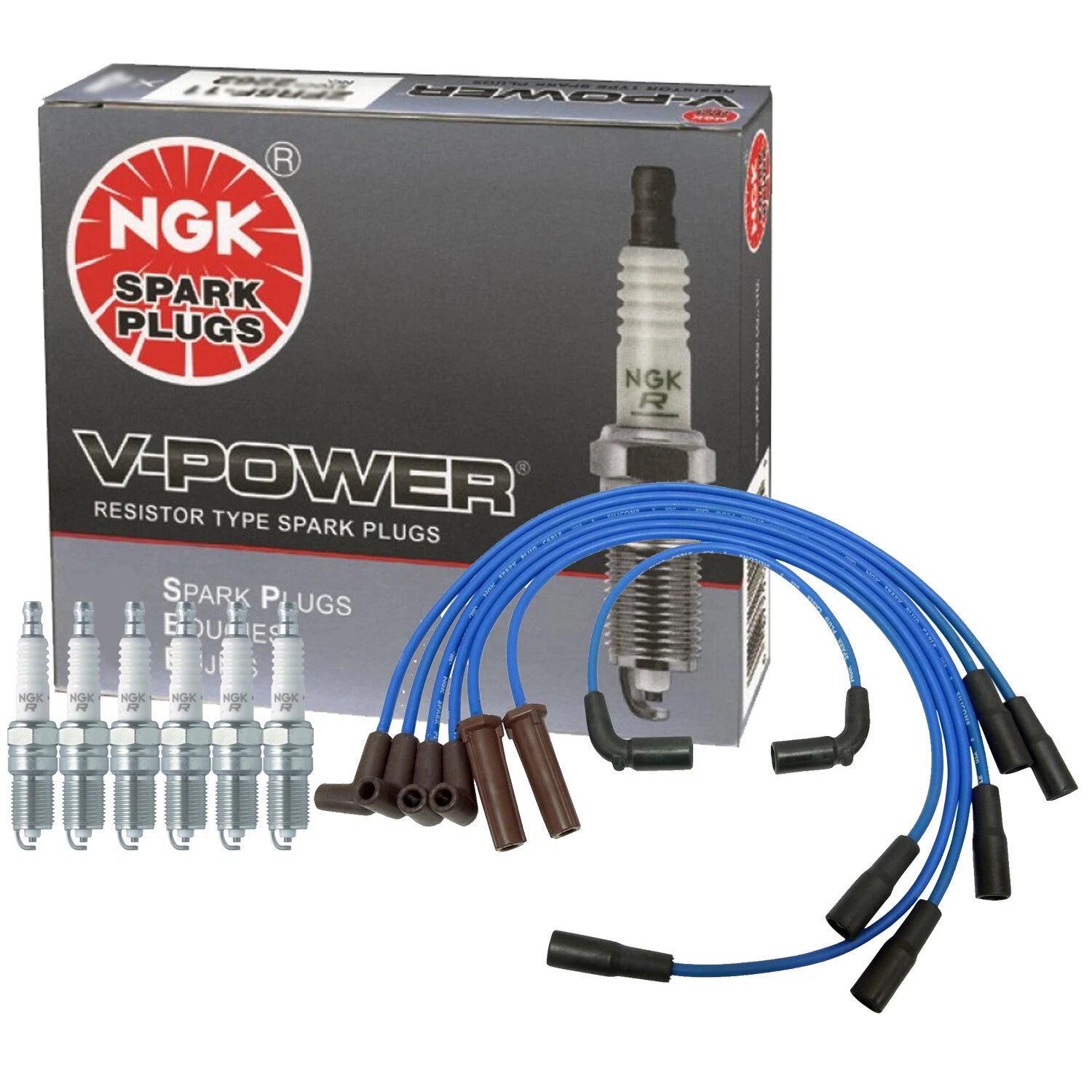 NGK 6 V-Power Spark Plugs Kit for Chevrolet GMC Oldsmobile 4.3 (1996–2002)