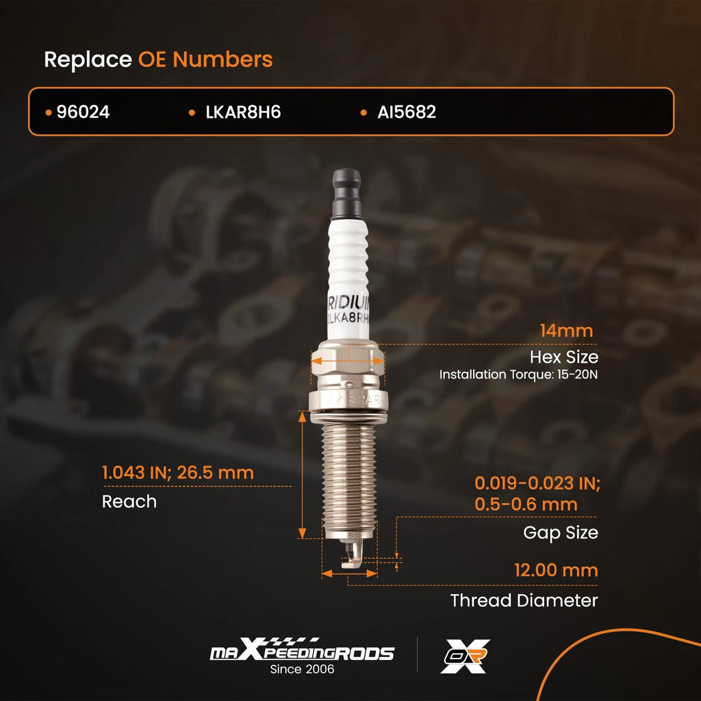 Set of 4 Iridium Spark Plugs for Subaru WRX Forester 2.0L (2014–2020) 96024 AI5682