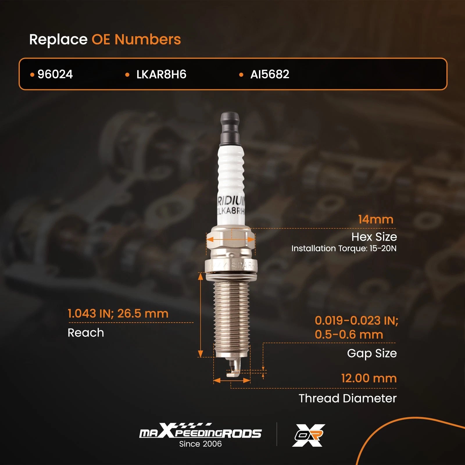 Set of 4 Iridium Spark Plugs for Subaru WRX Forester 2.0L (2014–2020) 96024 AI5682