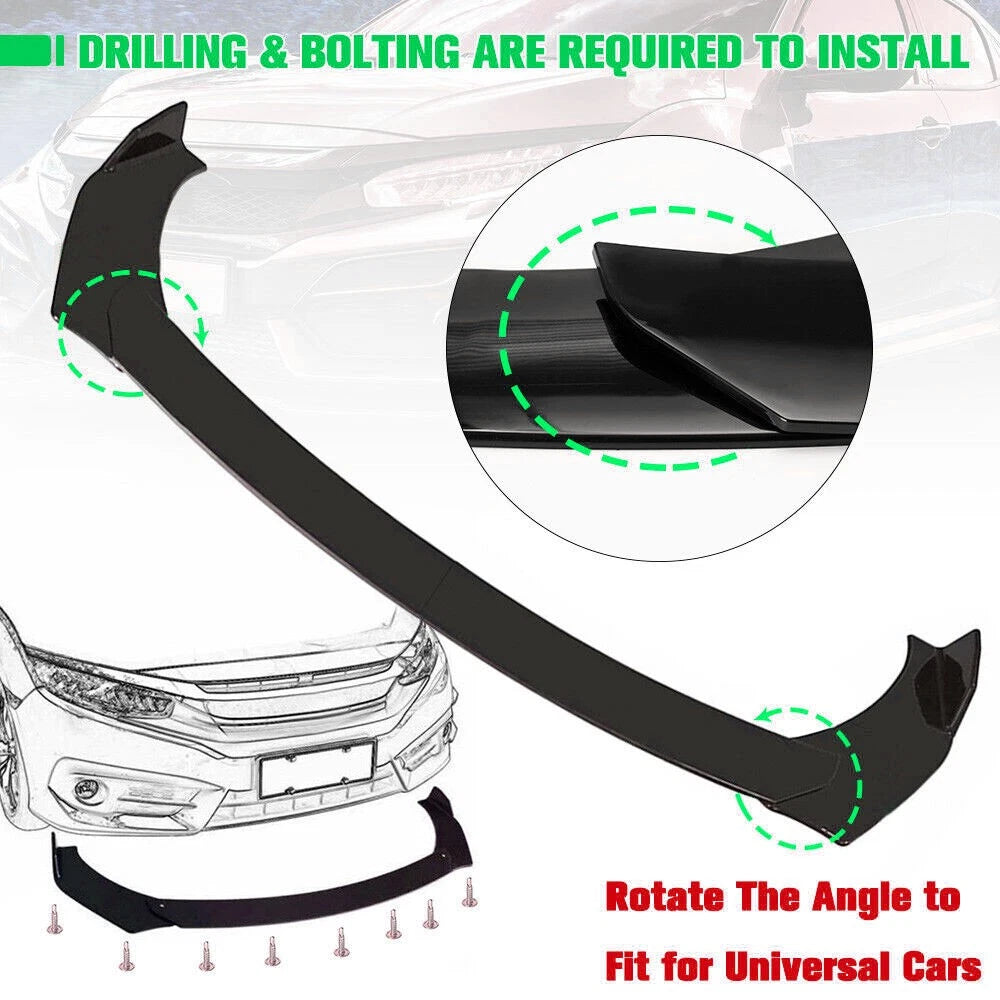 Gloss Black Body Kit: Front Bumper Spoiler + Side Skirt + Rear Lip for Infiniti Q50 (2014–2020)