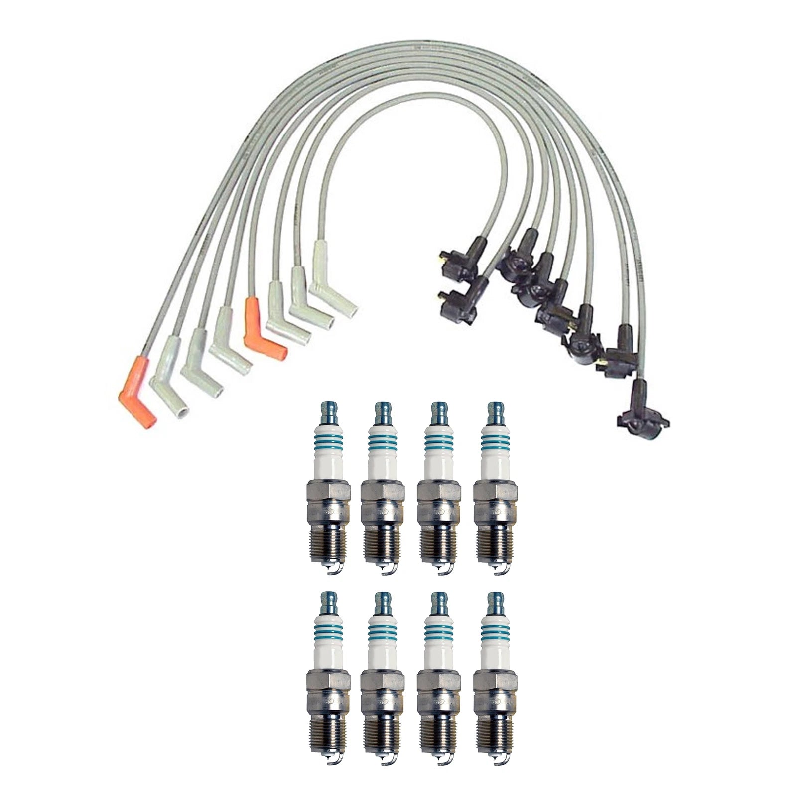Denso 8mm Wire Set & 8 Iridium Power Spark Plugs for Ford Mercury 5.0 V8 (–)