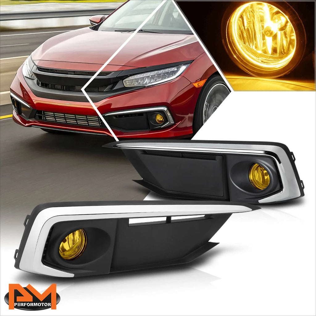 Fog Lights for Honda Civic 2019–2020 (2/4-Dr, Amber Lens, Switch, Bezel)