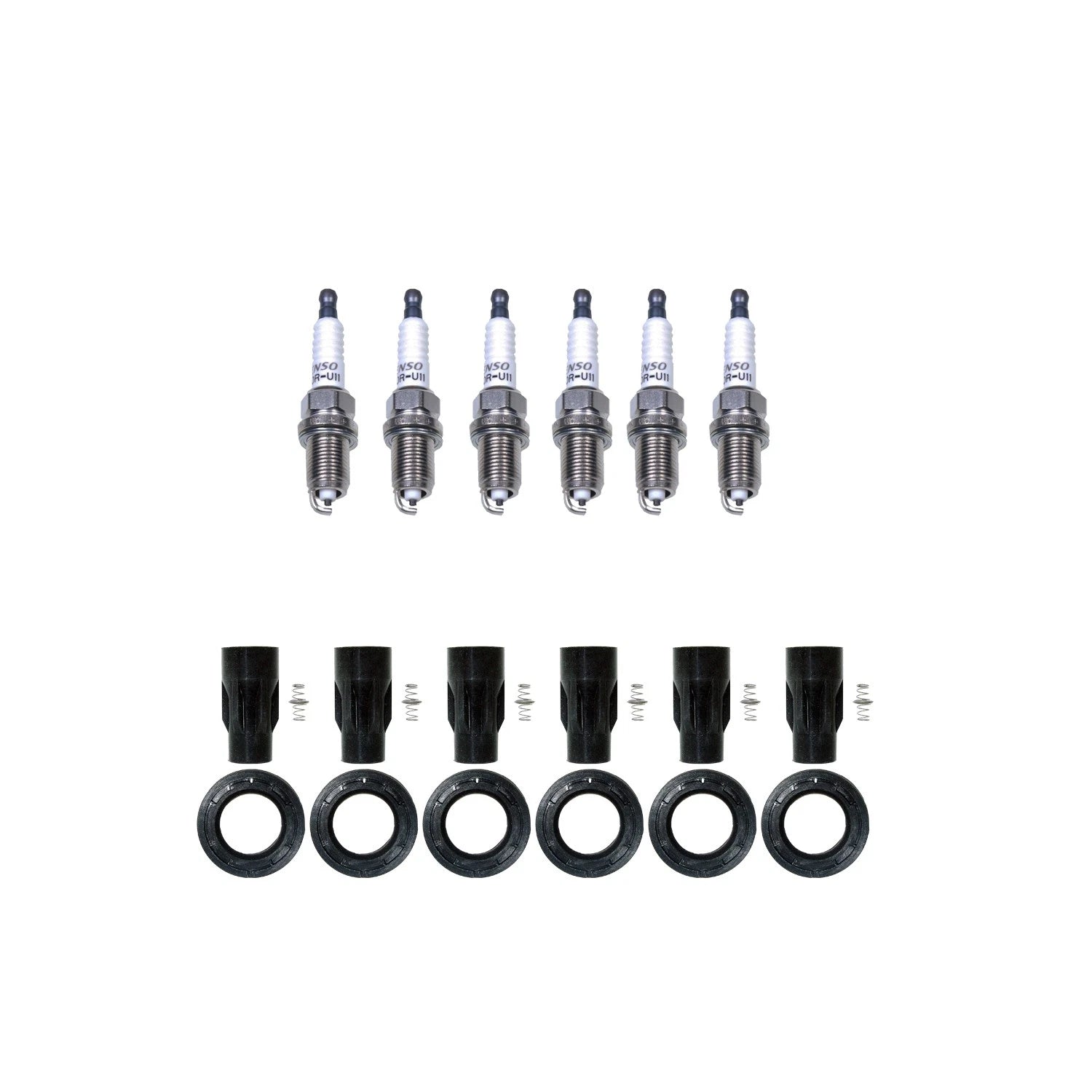 Set of 6 Denso U-Groove Spark Plugs & NGK Coil Boot Kit for Toyota Highlander