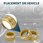 Set of 3 AC Climate Heater Switch Knob Cover Rings for Audi A3 8V (2014–2020) Gold Tone