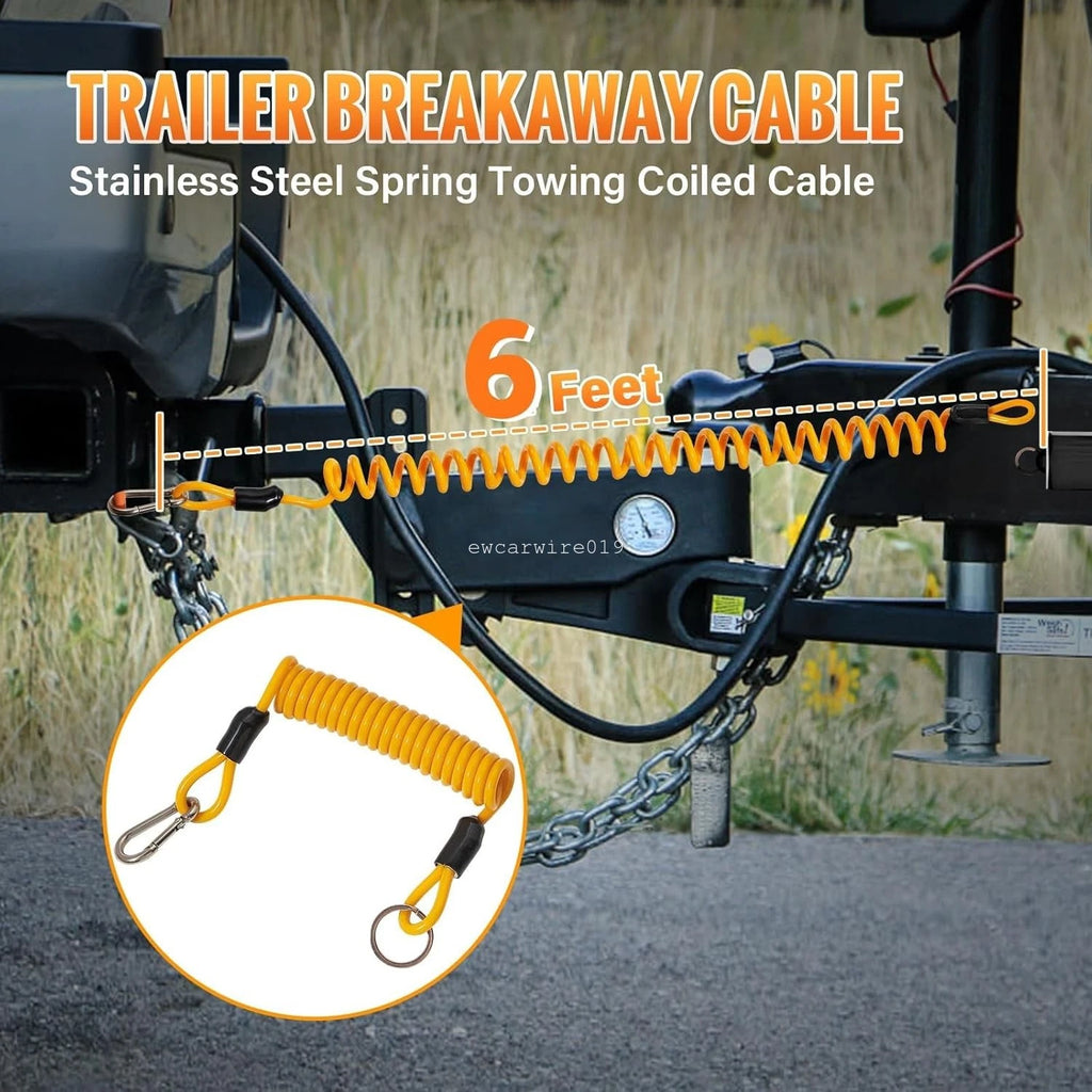 4X Breakaway Trailer Cable Coiled Brake Away Cable for RV (6FT)