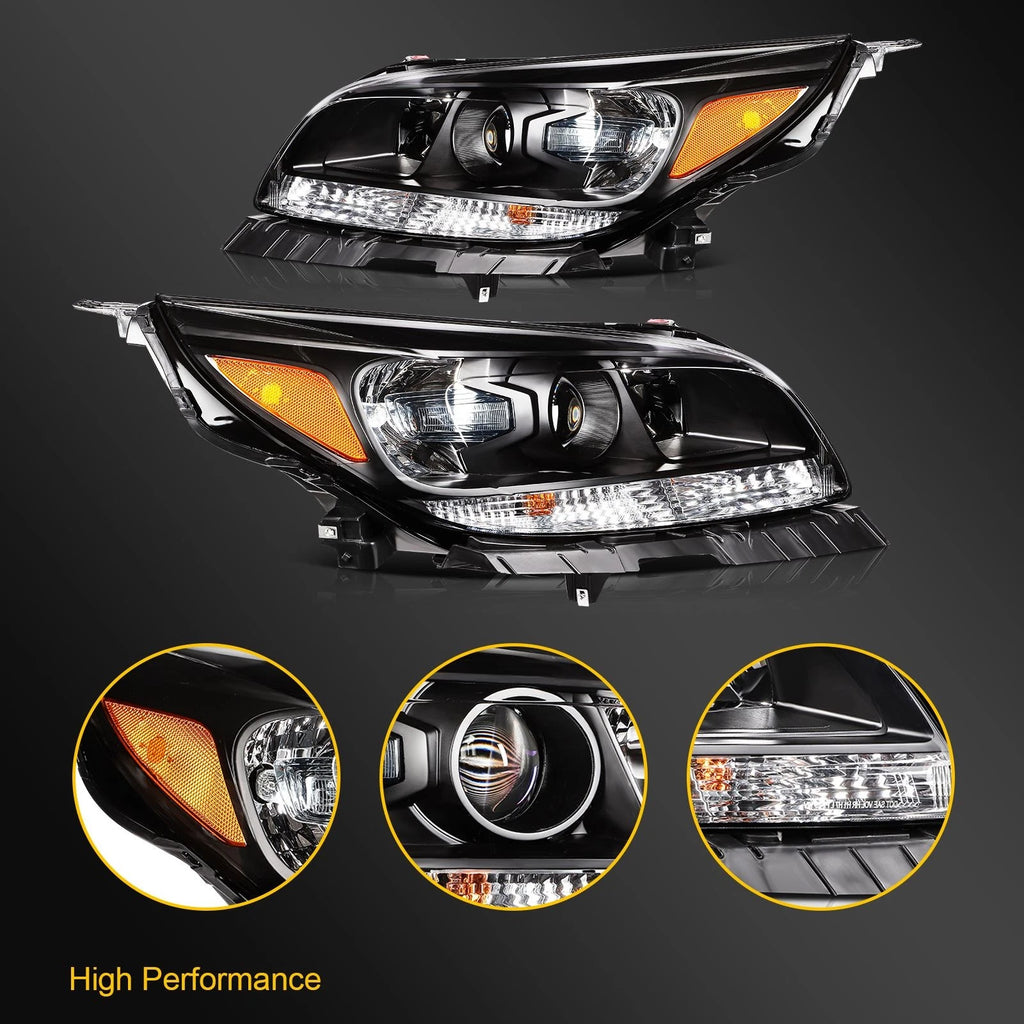 Headlight Assembly for Chevy Malibu (2013–2015) Black Housing with Bulbs