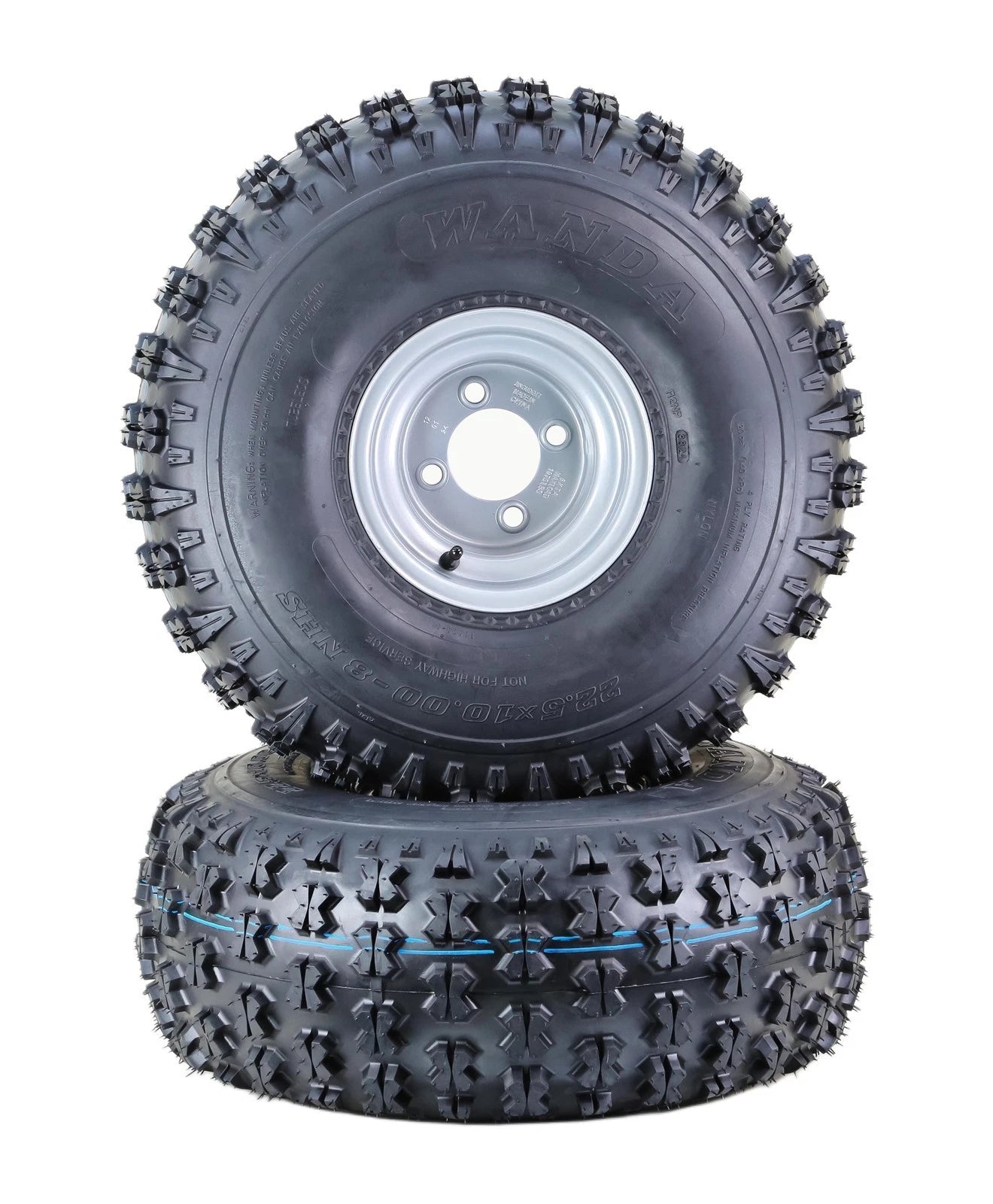 Set of 4 WANDA ATV Golf Cart Tires & Wheels 22.5X10-8 4PR with 4x4" Silver Wheel
