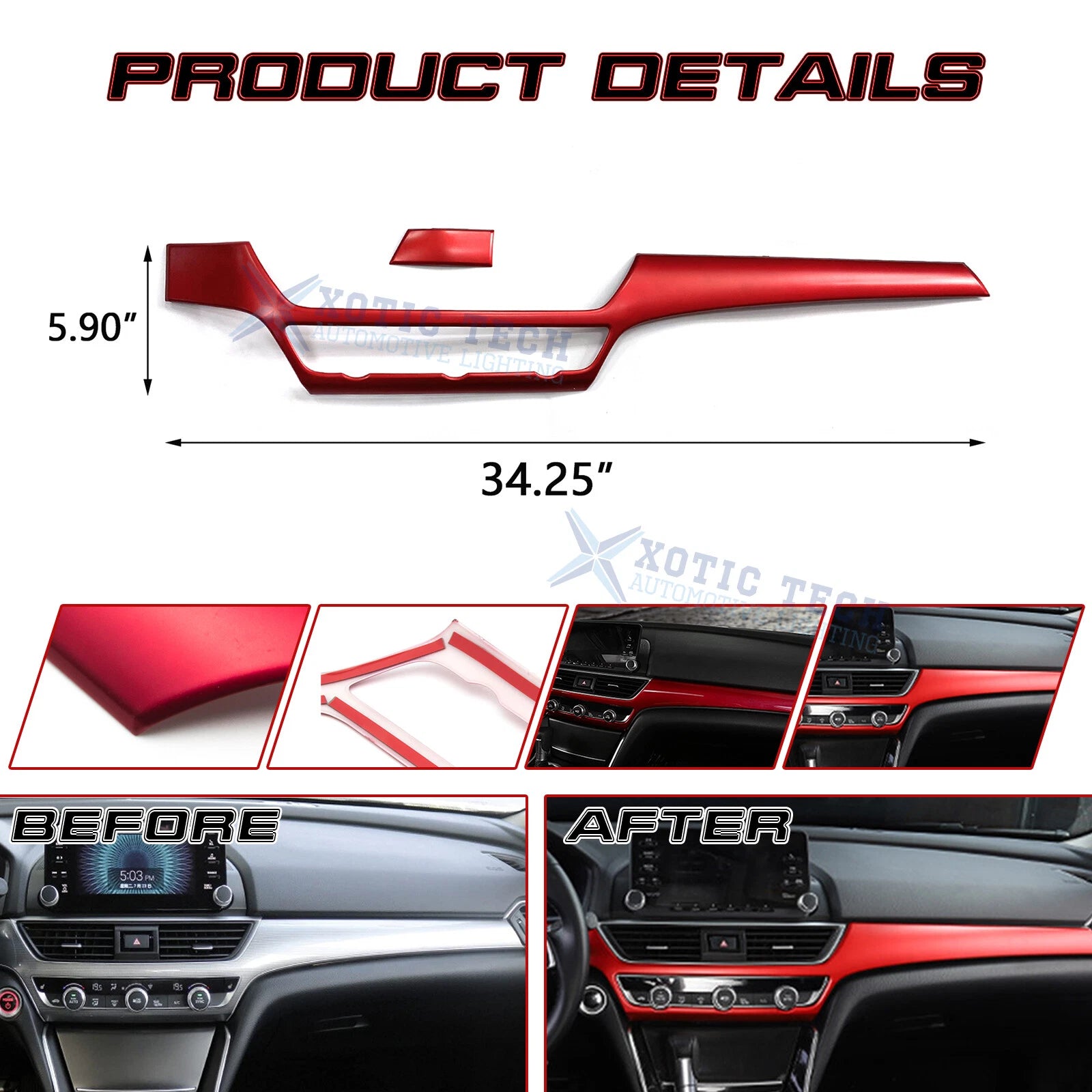ABS Center Console Dash Panel Decor Trim for Honda Accord 2018-2022