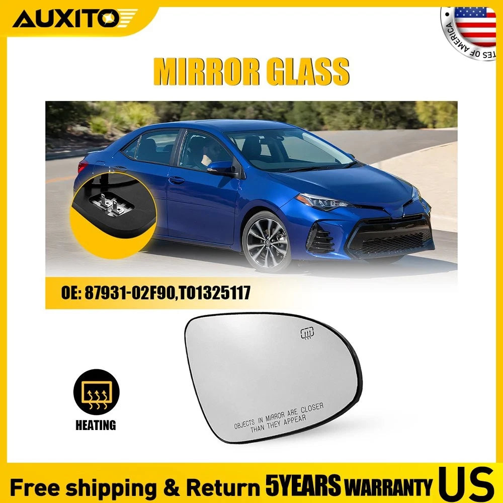 Heated Convex RH Passenger Side View Mirror Glass for Toyota Corolla (2014–2019)