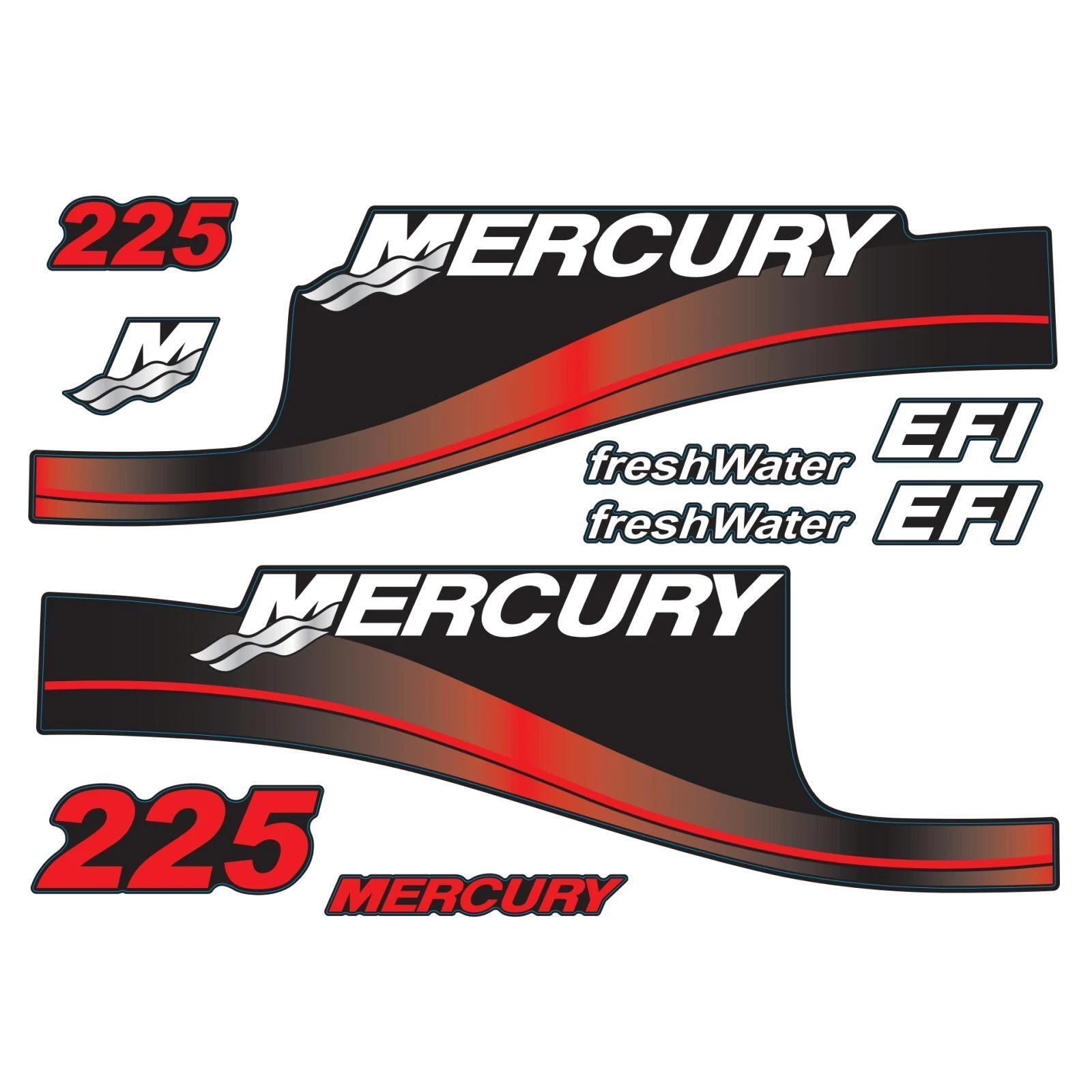 Set of 2 Reproduction Decals for Mercury 225 hp Outboard (824105A00)