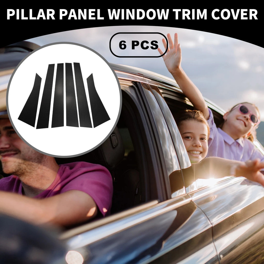 Set of 6 Car Pillar Window Trim Covers for Chevrolet Impala (2006–2013) Black Carbon Fiber