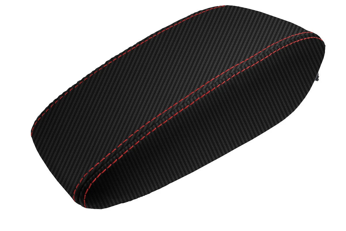 Console Lid Armrest Cover for Chevrolet Cruze (2016–2018) Carbon Fiber Red Stitch