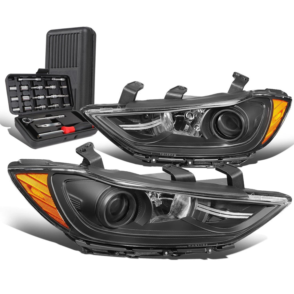 Pair of Projector Headlight Lamps for Elantra (2017–2018) - Black/Amber