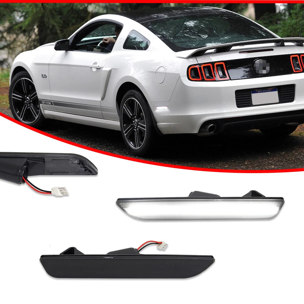 White LED Smoked Rear Bumper Side Marker Lamps for Ford Mustang (2010–2014)