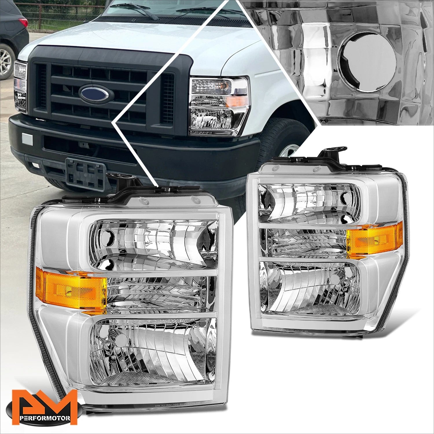 Set of 2 Chrome Housing Amber Corner Headlights for E150 E250 E350/E450SD F650 F750 (2008–2021)