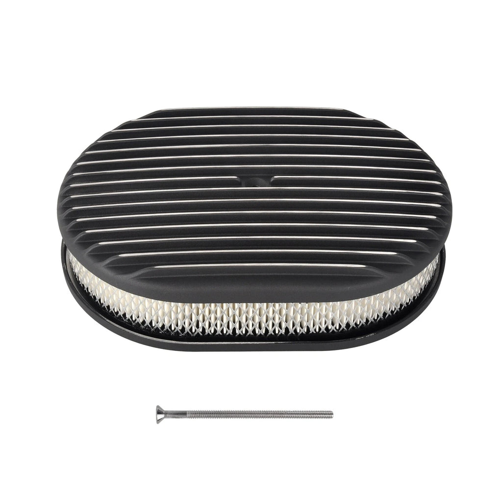 Short Valve Covers & 12" Oval Air Cleaner for Chevy 350 (1987–1997) Finned Black