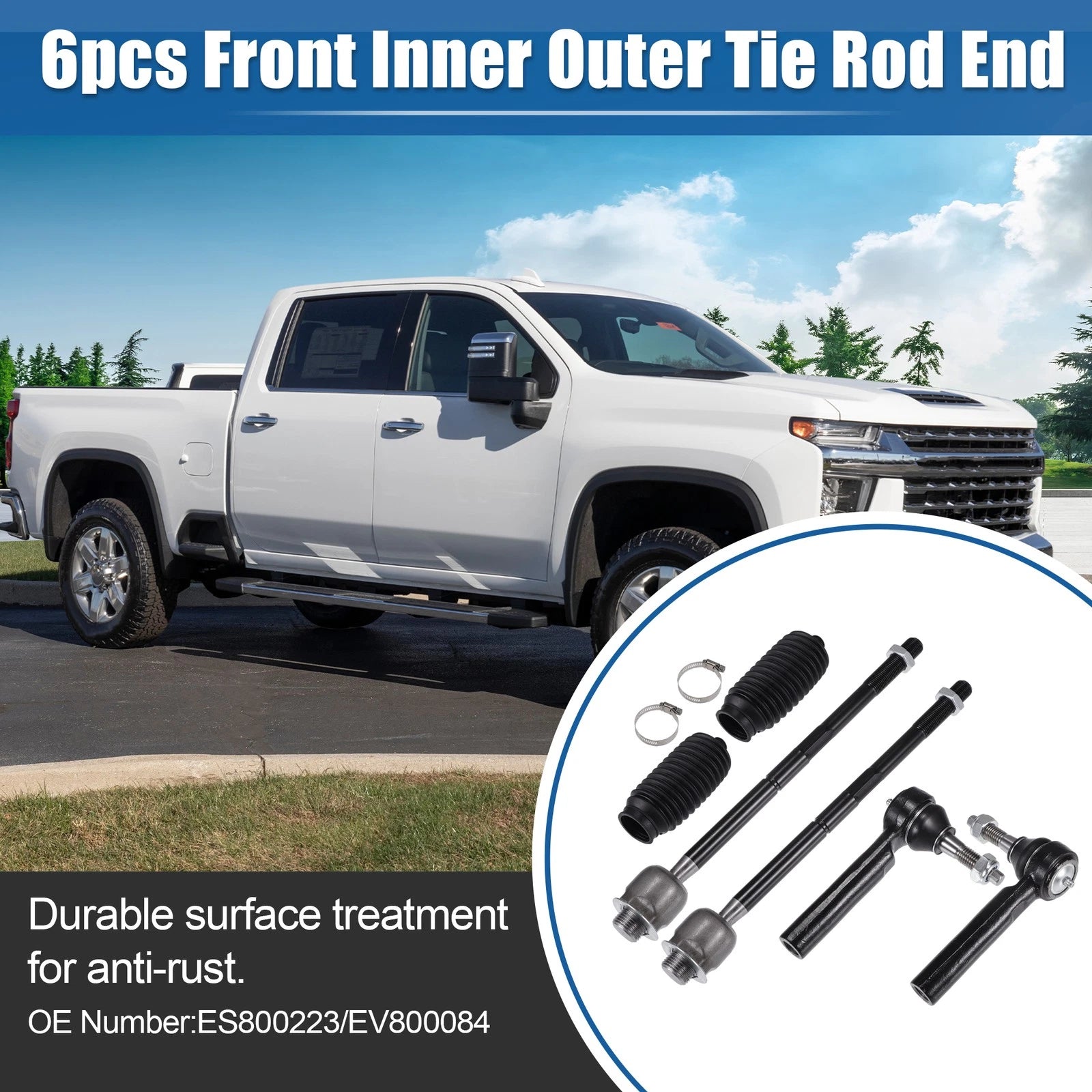 6pcs Front Inner Outer Tie Rod End Links for Cadillac Escalade (2002–2023) No. ES800223