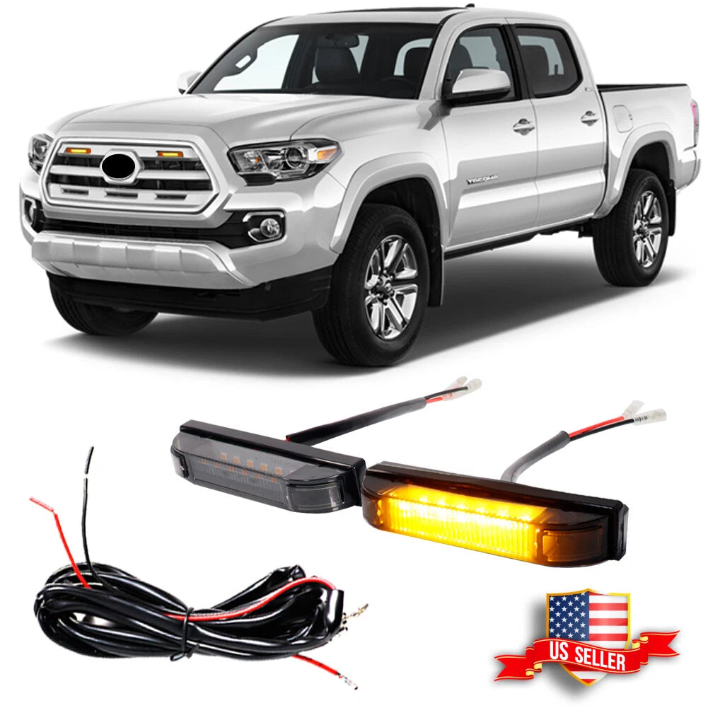 2X Smoked Amber LED Front Grille DRL Running Lights for Toyota Tacoma (2012–2023)