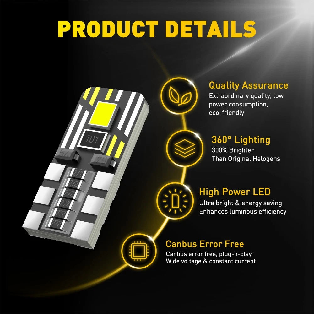 10X LED Interior License Plate Light Bulb T10 194 168 W5W for Universal