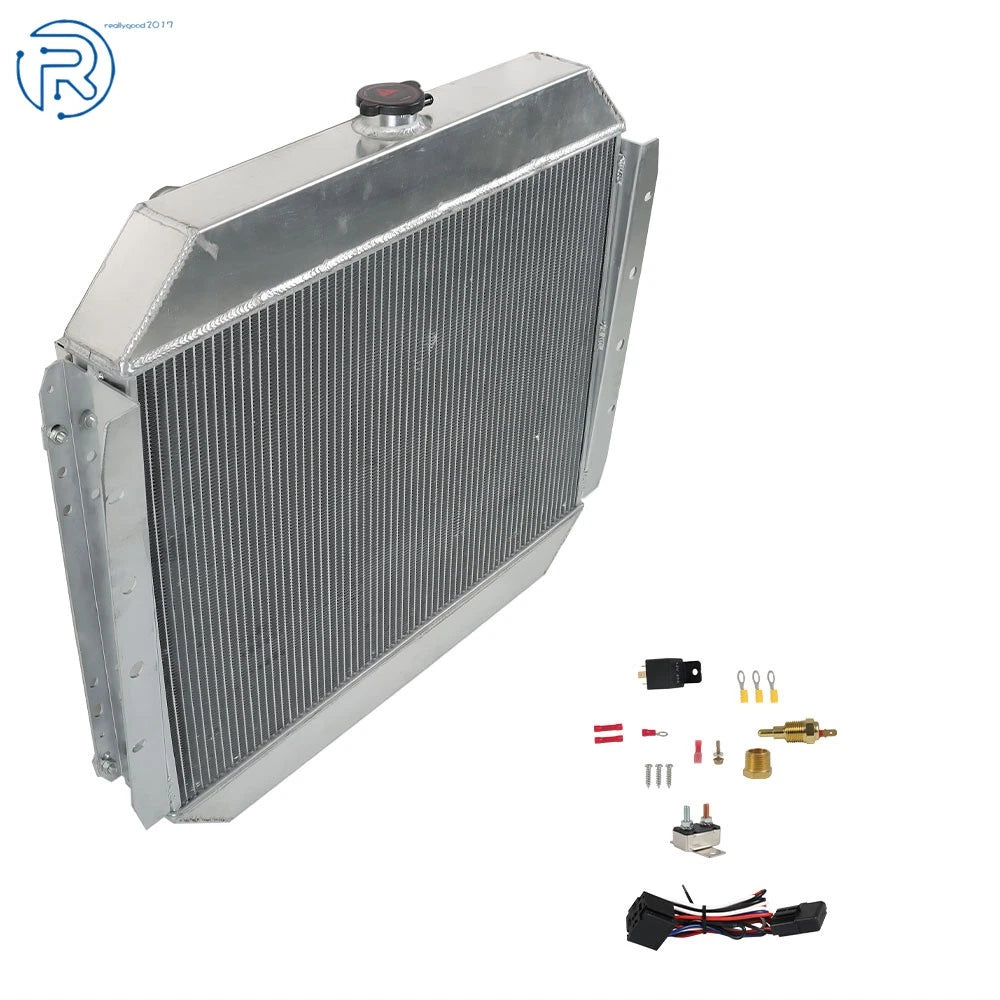 4 Row Radiator with Shroud Fan & Relay for Ford F350 F250 F100 (1966–1979)