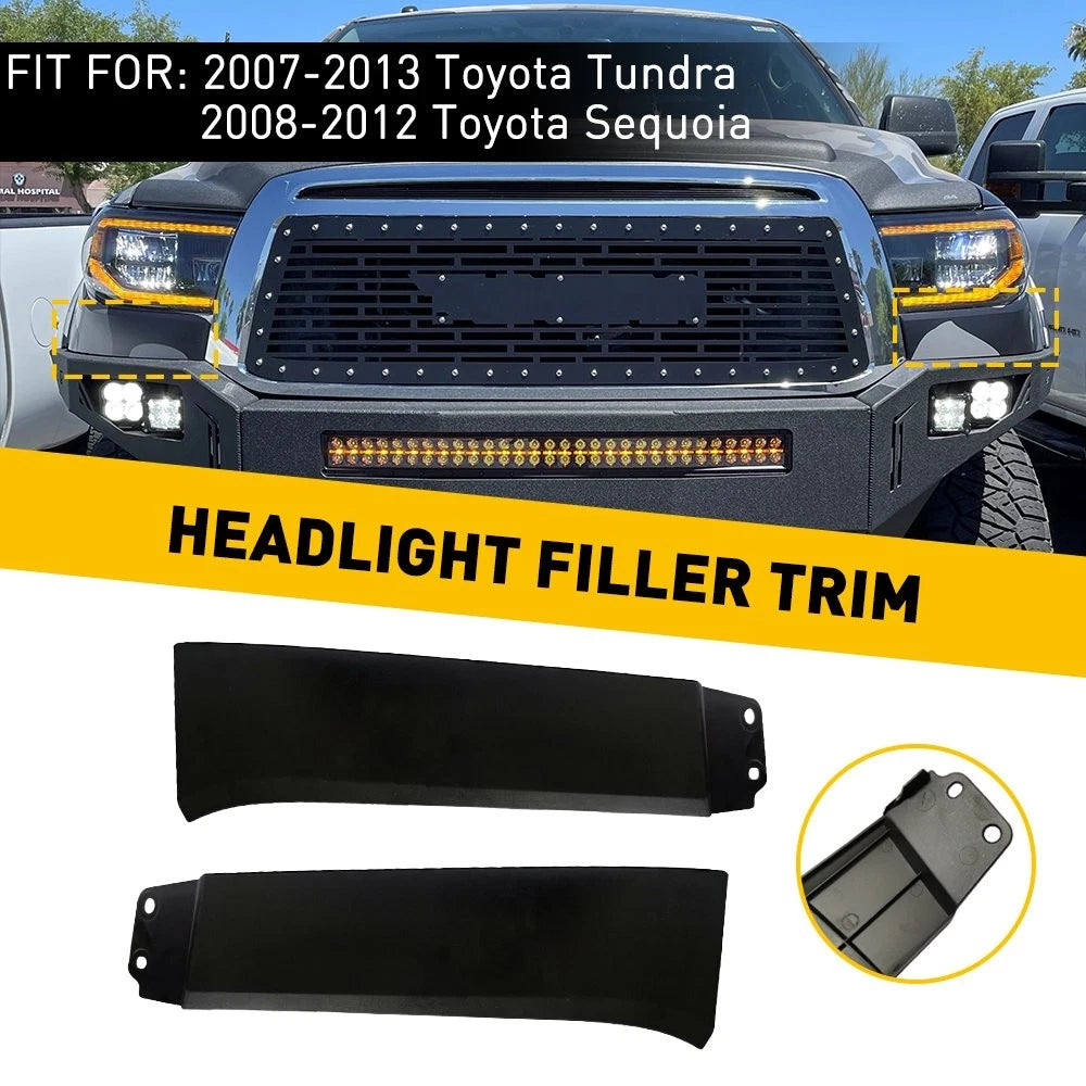 Pair Front Bumper Grille Headlight Trim Filler Cover for Toyota Tundra (2007–2013)