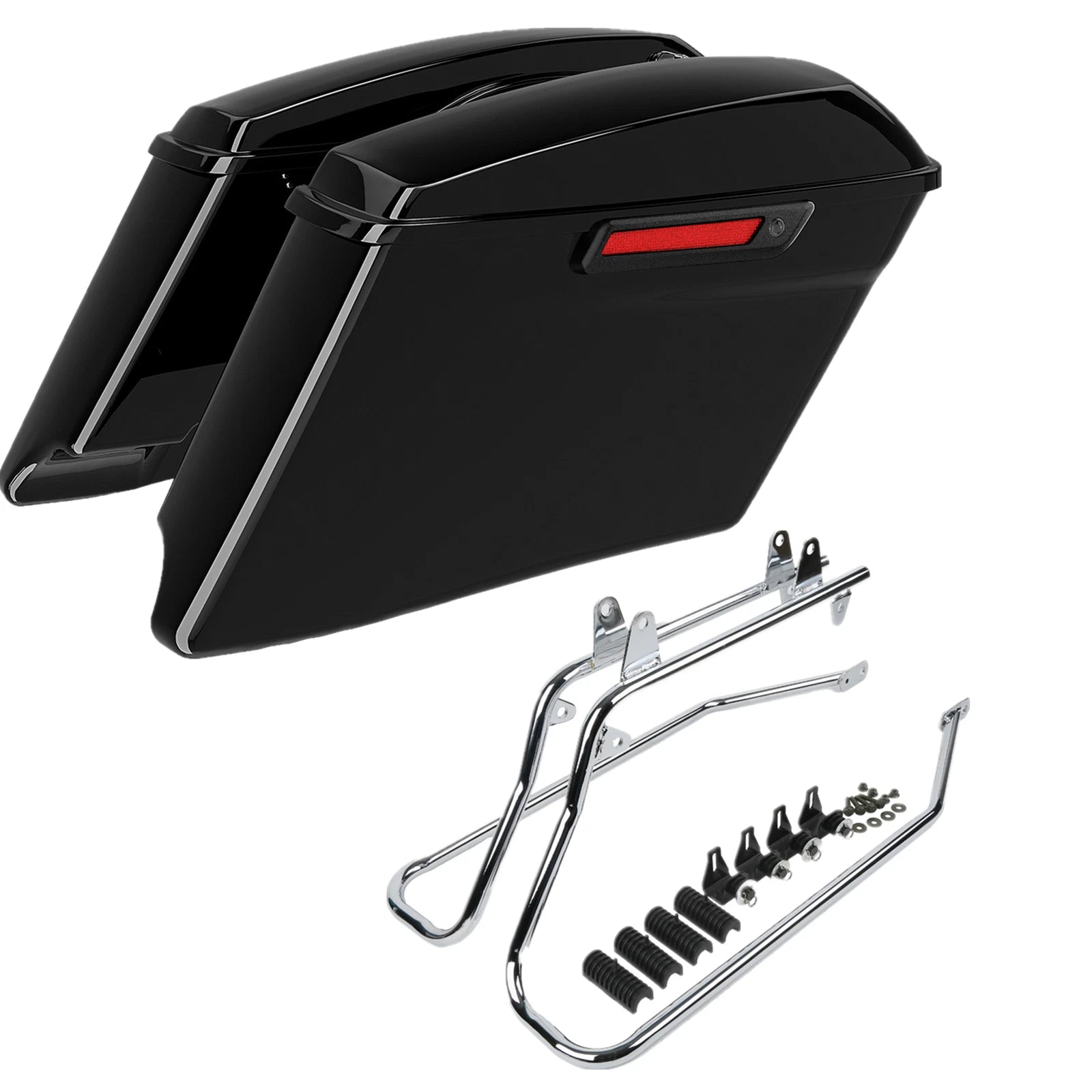4" Stretched Hard Saddlebags & Conversion Bracket for Harley Softail FLST (1984–2017)
