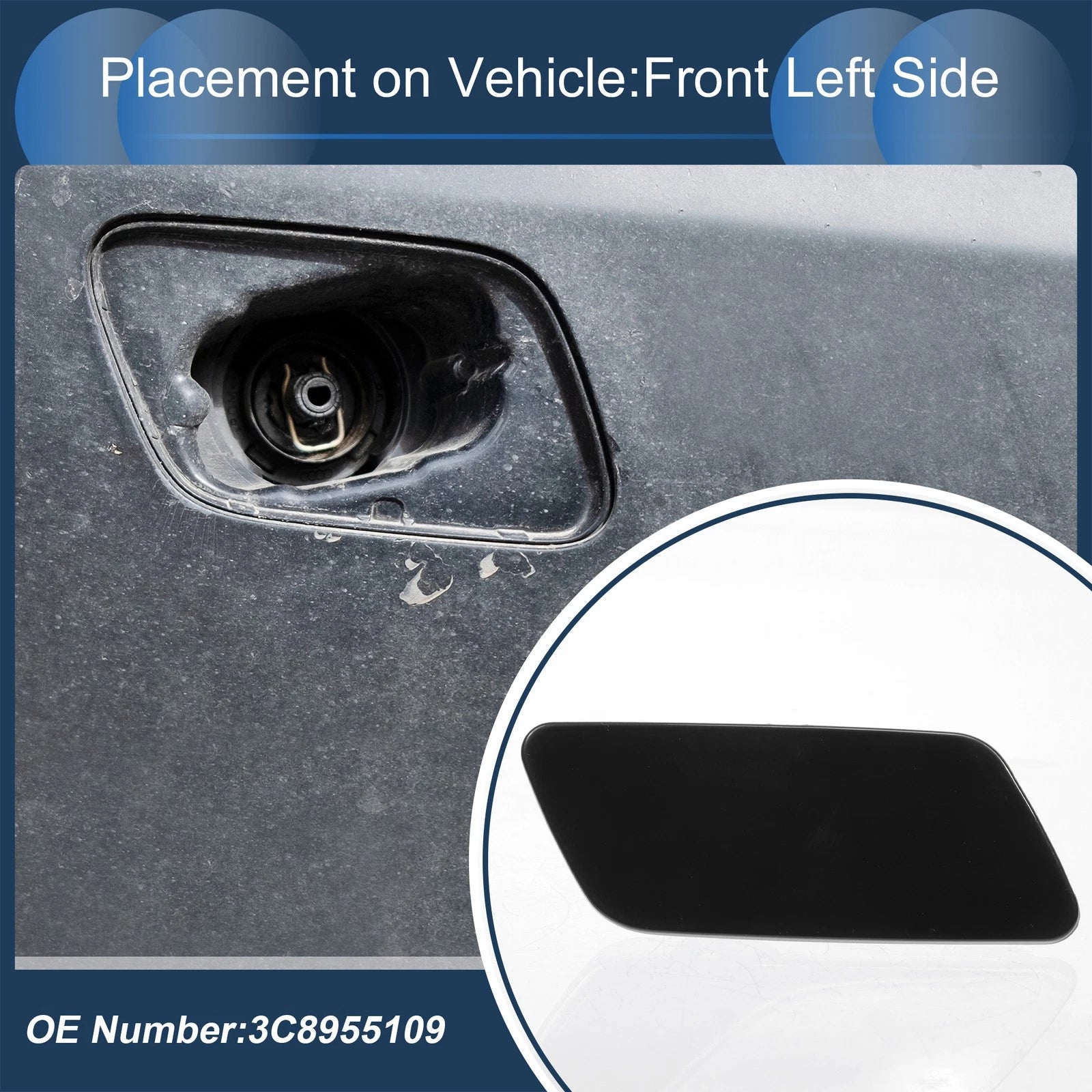 Front Left Washer Nozzle Cover Cap for Volkswagen Passat CC (2008–2012) Black
